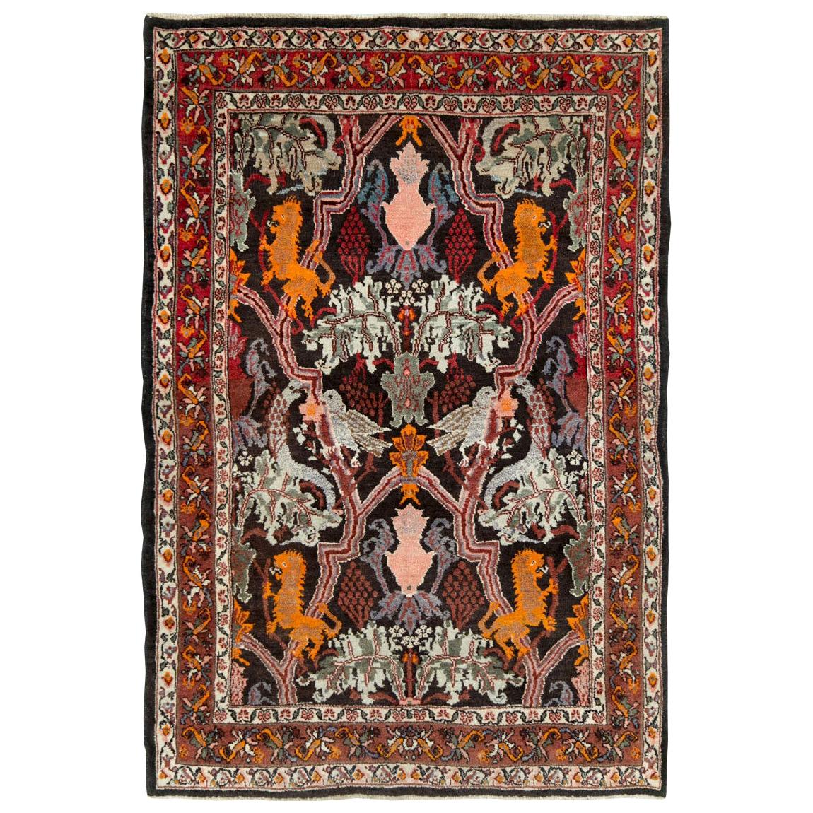 Mid-20th Century Handmade Persian Pictorial Bidjar Accent Rug