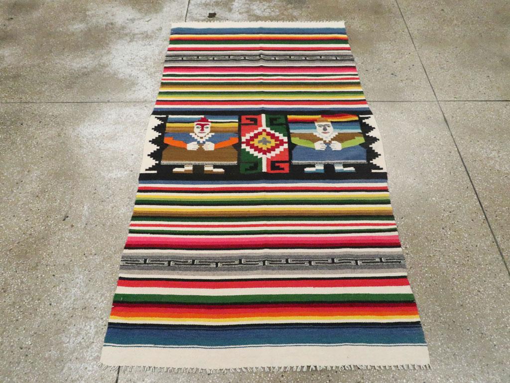 Mid-20th Century Handmade Persian Pictorial Flatweave Kilim Accent Rug In Excellent Condition For Sale In New York, NY