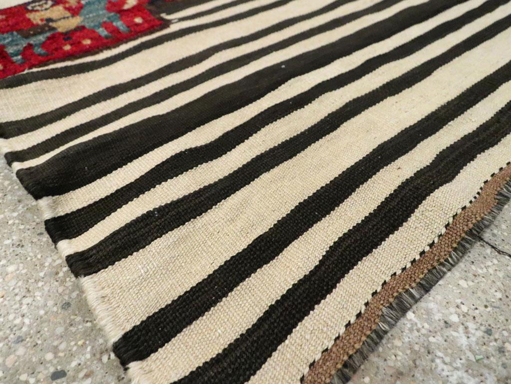 Wool Mid-20th Century Handmade Persian Pictorial Flatweave Kilim Throw Rug For Sale