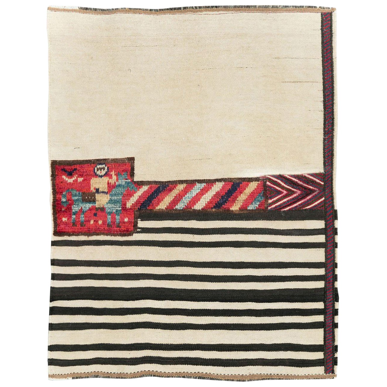 Mid-20th Century Handmade Persian Pictorial Flatweave Kilim Throw Rug