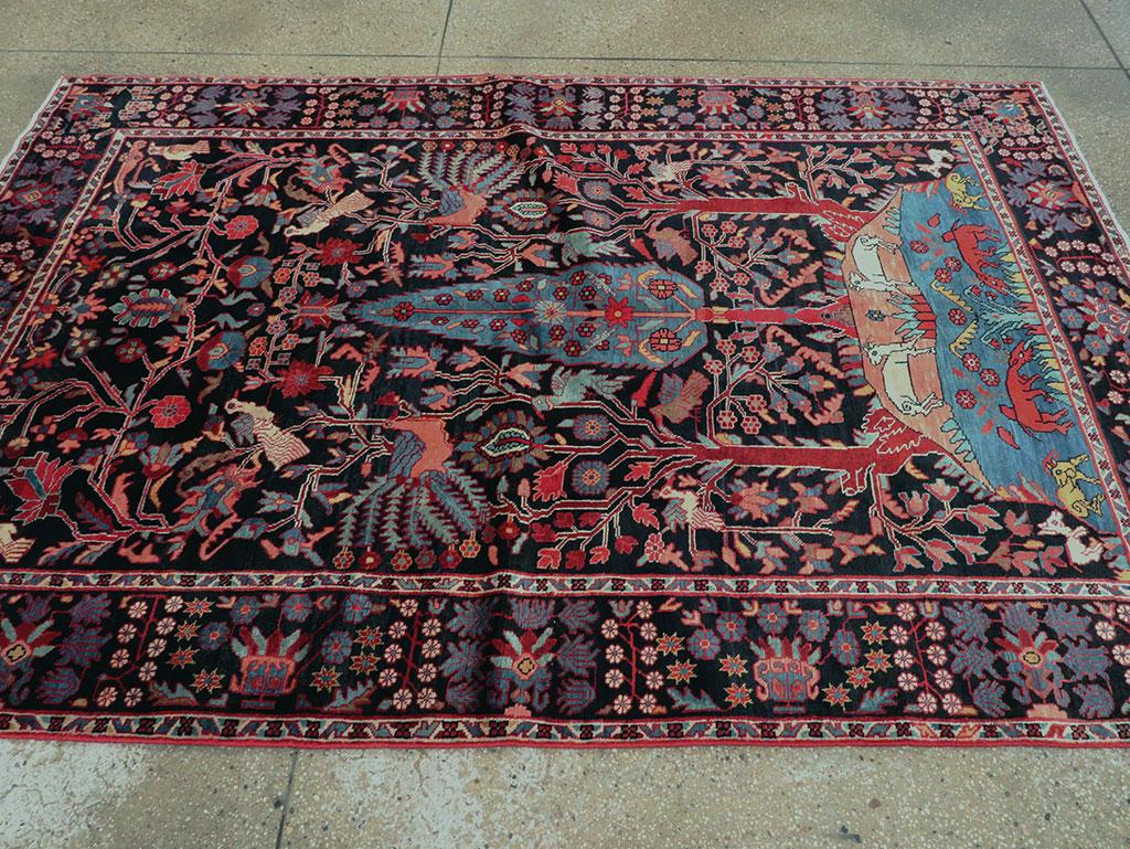 Hand-Knotted Mid-20th Century Handmade Persian Pictorial Hamadan Small Room Size Accent Rug