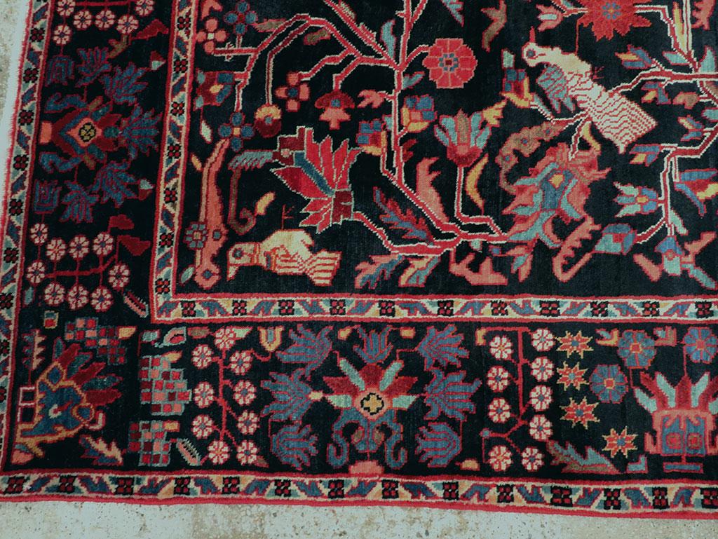 Mid-20th Century Handmade Persian Pictorial Hamadan Small Room Size Accent Rug In Excellent Condition In New York, NY
