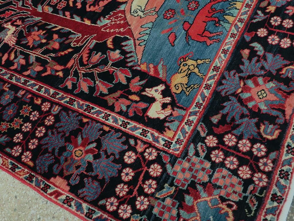 Wool Mid-20th Century Handmade Persian Pictorial Hamadan Small Room Size Accent Rug