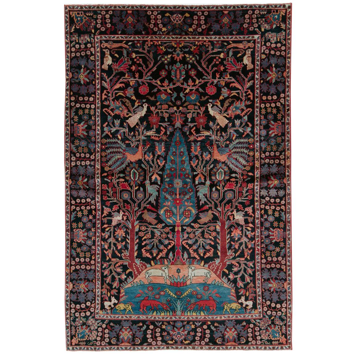 Mid-20th Century Handmade Persian Pictorial Hamadan Small Room Size Accent Rug