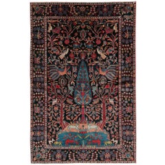 Mid-20th Century Handmade Persian Pictorial Hamadan Small Room Size Accent Rug