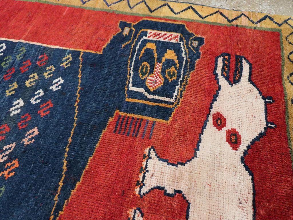 Hand-Knotted Mid-20th Century Handmade Persian Pictorial Shiraz Throw Rug For Sale