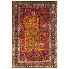 Mid-20th Century Handmade Persian Pictorial Shiraz Tribal Lion Accent Rug