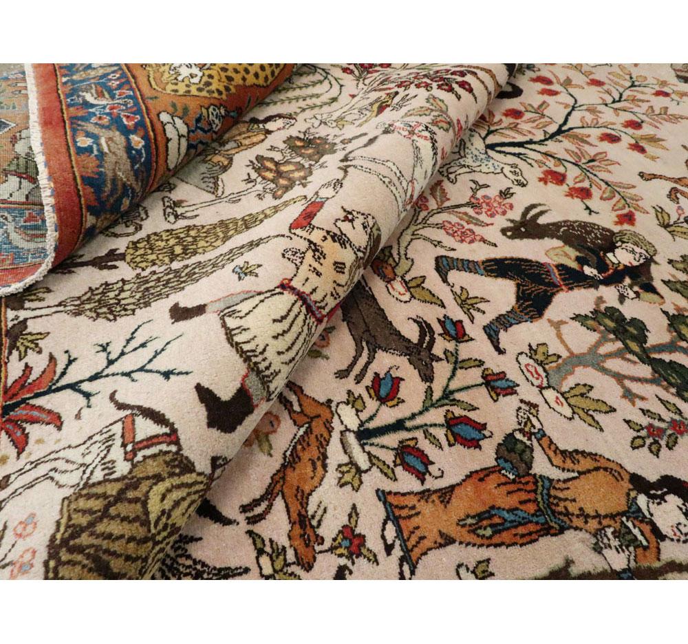 Handgefertigter persischer malerischer Täbris-Teppich mit Jagdgrund aus der Mitte des 20. Jahrhunderts im Angebot 2