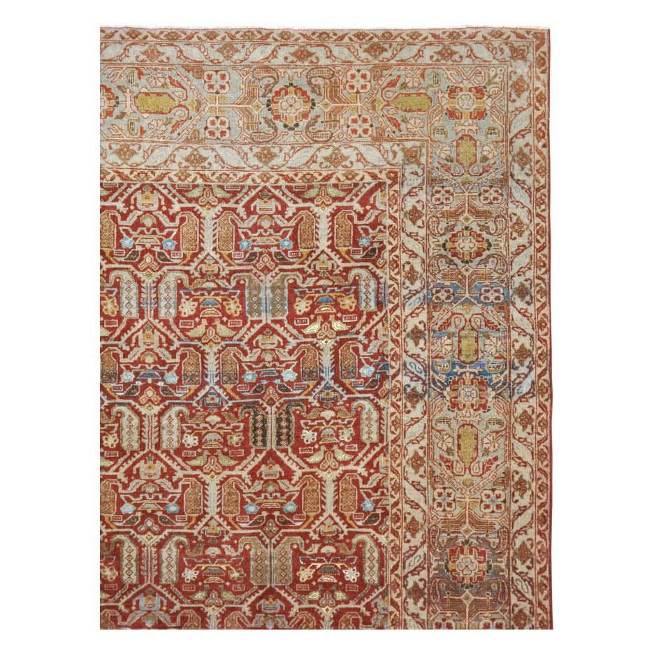 Rustic Mid-20th Century Handmade Persian Quom Accent Rug in Rust Red For Sale