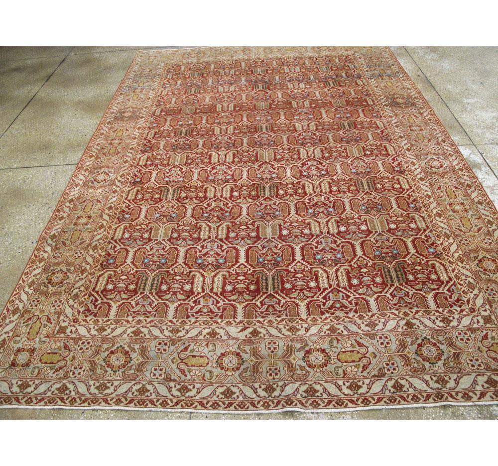 Hand-Knotted Mid-20th Century Handmade Persian Quom Accent Rug in Rust Red For Sale