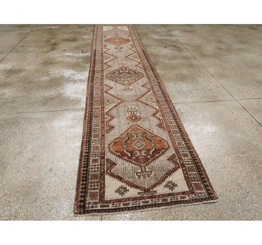 Hand-Knotted Mid-20th Century Handmade Persian Serab Runner For Sale