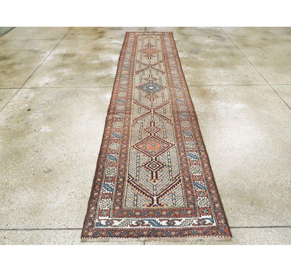 Hand-Knotted Mid-20th Century Handmade Persian Serab Runner For Sale