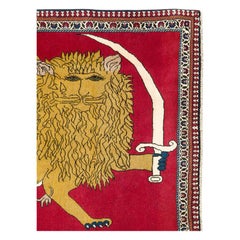 Mid-20th Century Handmade Persian Shiraz Lion & Sun Pictorial Throw Rug