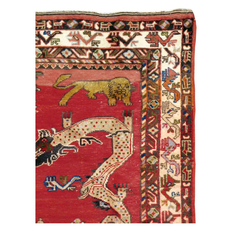 Folk Art Mid-20th Century Handmade Persian Shiraz Pictorial Accent Rug
