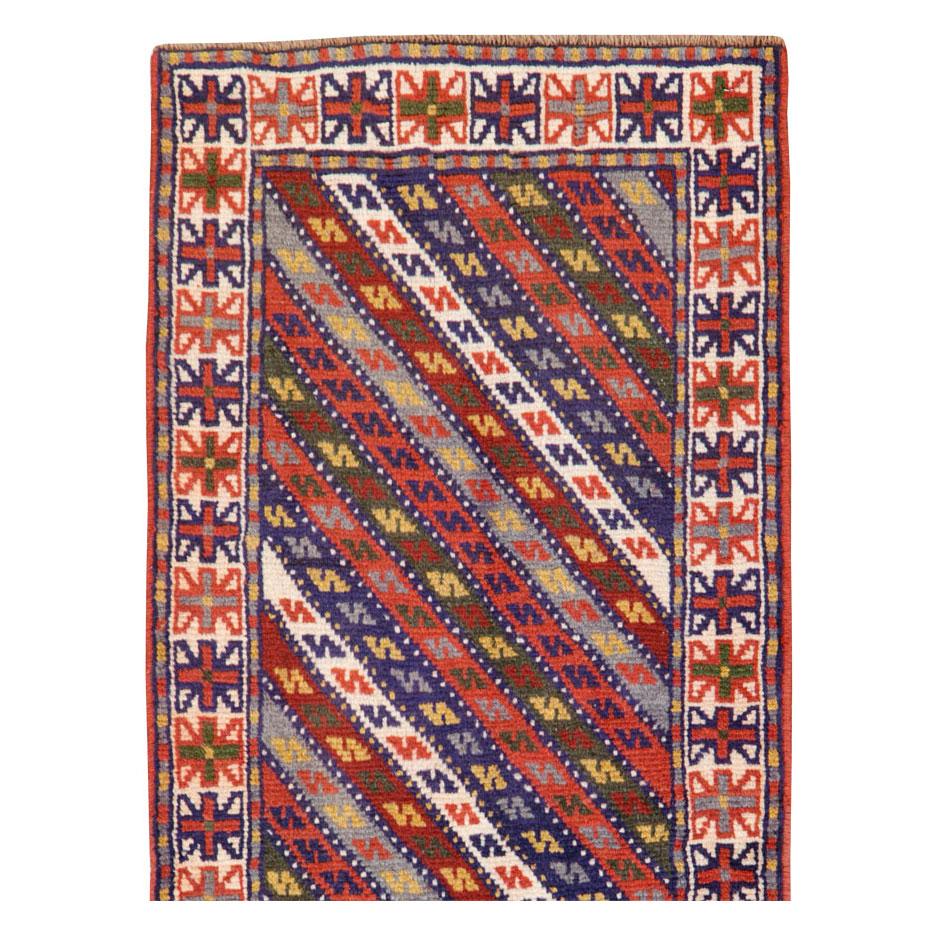 Rustic Mid-20th Century Handmade Persian Shiraz Small Runner For Sale