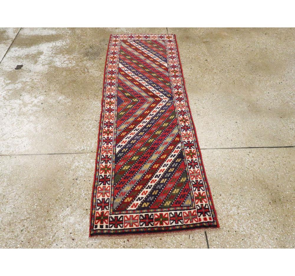 Hand-Knotted Mid-20th Century Handmade Persian Shiraz Small Runner For Sale