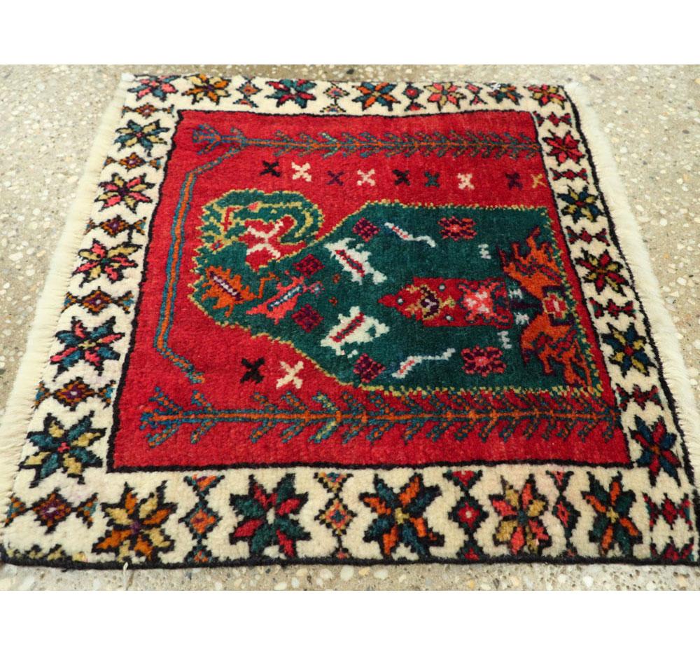 Hand-Knotted Mid-20th Century Handmade Persian Shiraz Square Throw Rug For Sale