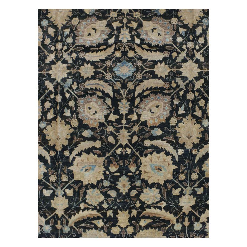 Louis XV Mid-20th Century Handmade Persian Sickle Leaf Tabriz Room Size Carpet For Sale