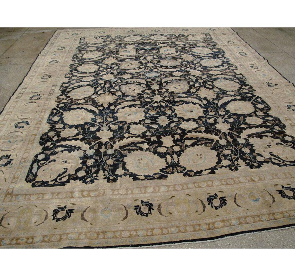Wool Mid-20th Century Handmade Persian Sickle Leaf Tabriz Room Size Carpet For Sale