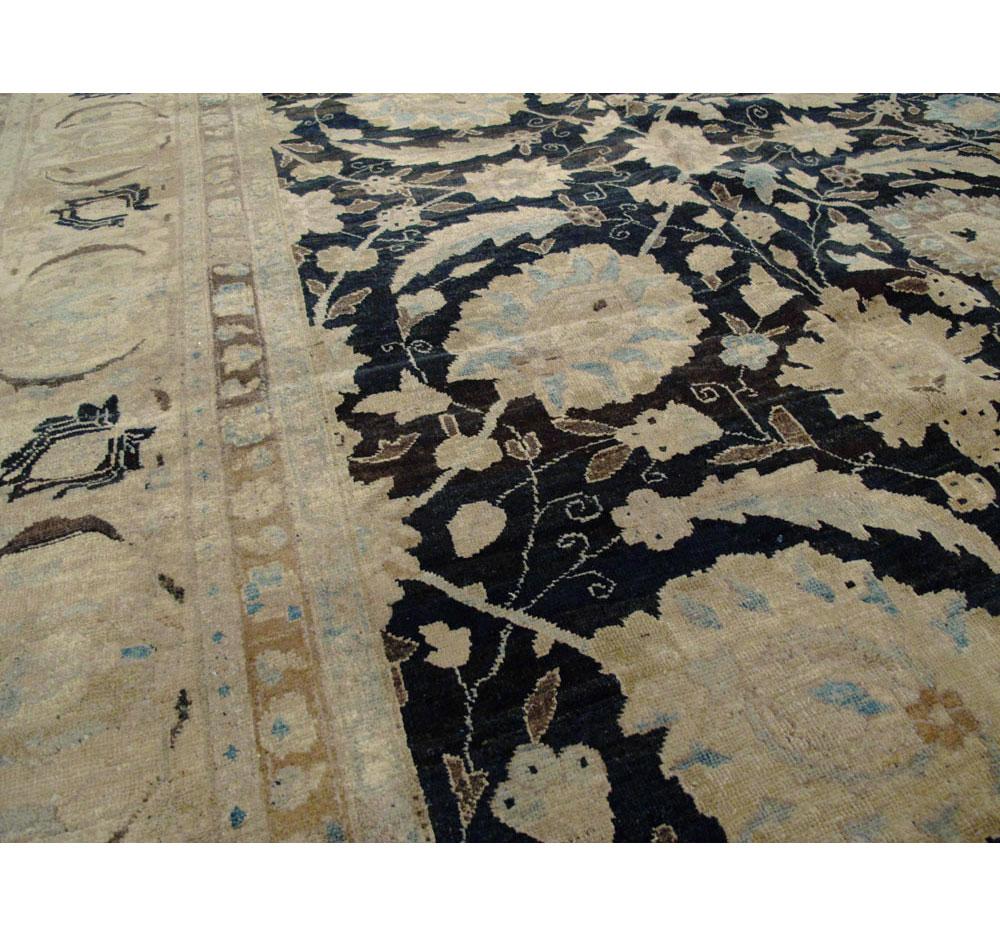 Mid-20th Century Handmade Persian Sickle Leaf Tabriz Room Size Carpet For Sale 1