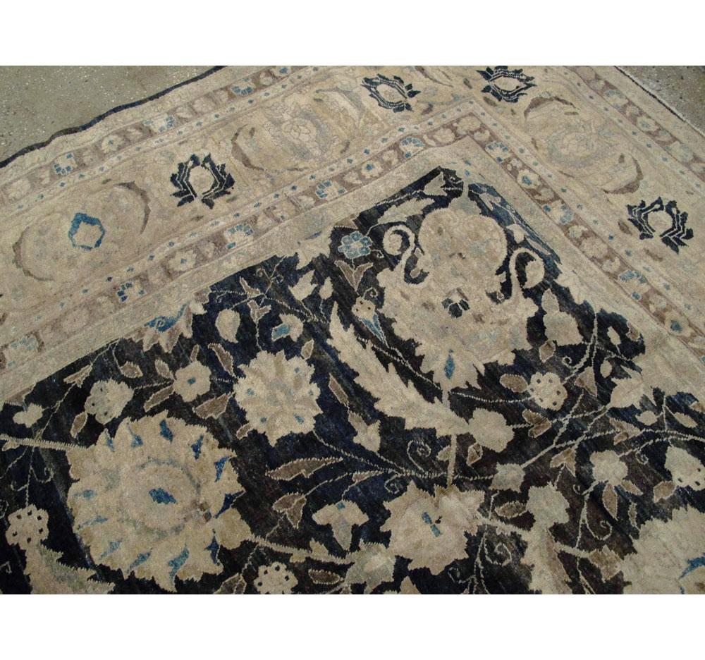 Mid-20th Century Handmade Persian Sickle Leaf Tabriz Room Size Carpet For Sale 3