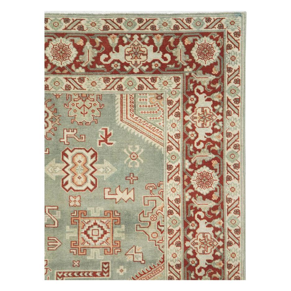 Hand-Knotted Mid-20th Century Handmade Persian Tabriz Accent Rug in Green and Rust Red For Sale