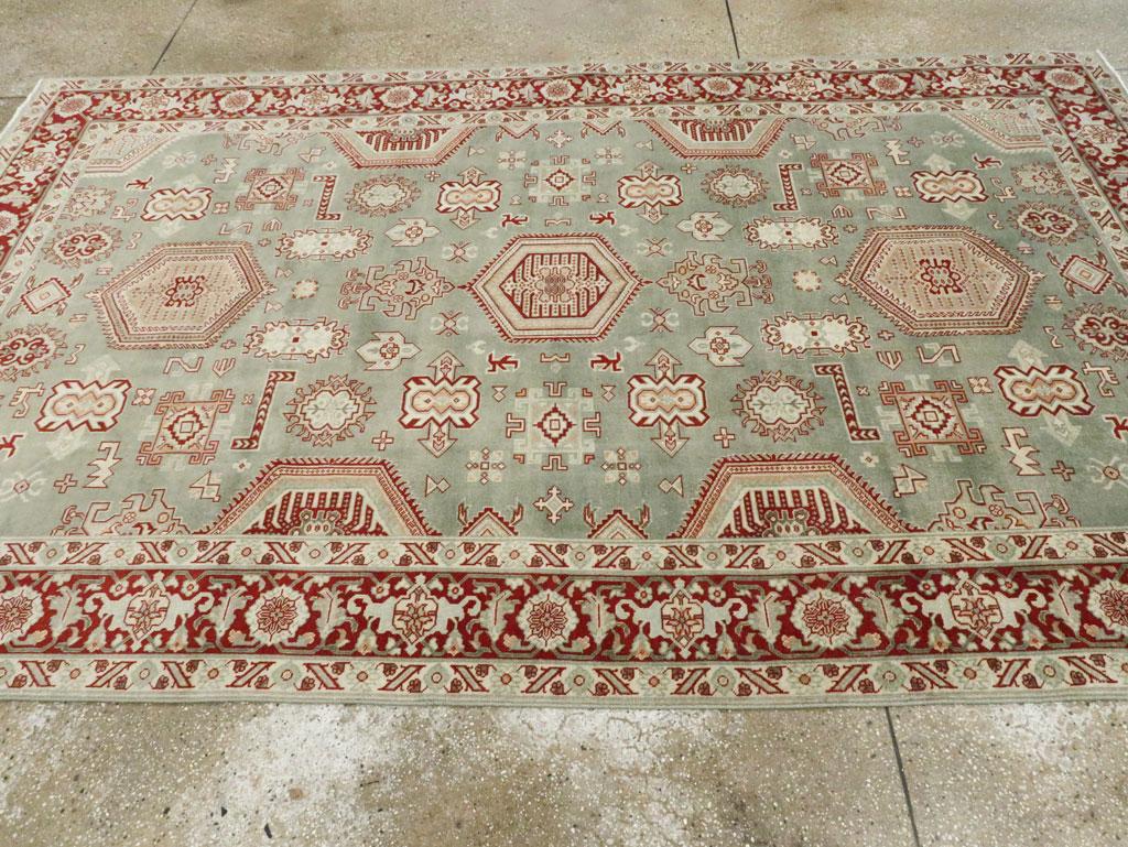 Mid-20th Century Handmade Persian Tabriz Accent Rug in Green and Rust Red For Sale 1