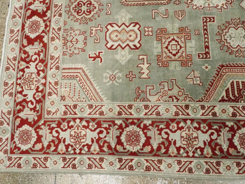 Mid-20th Century Handmade Persian Tabriz Accent Rug in Green and Rust Red For Sale 2