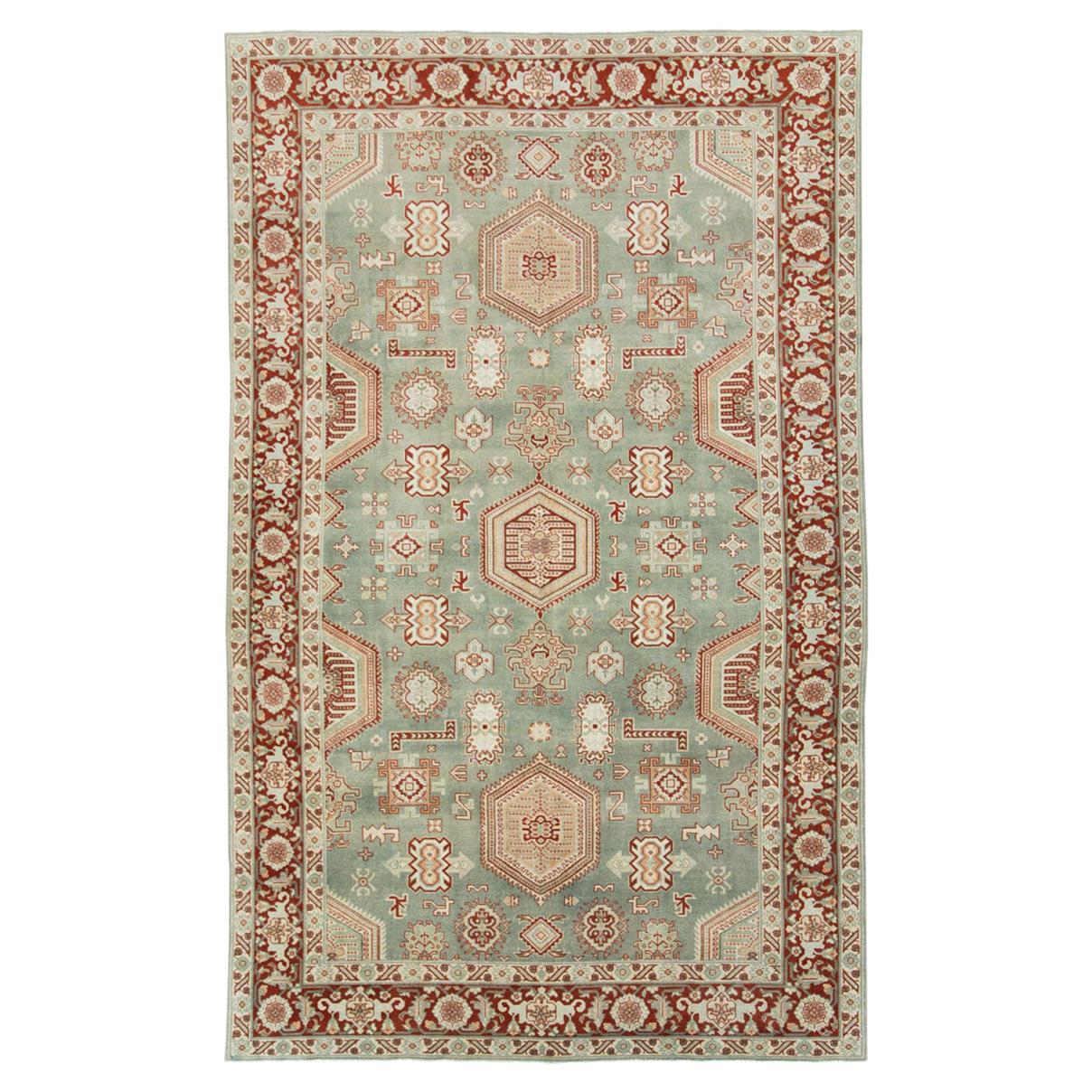 Mid-20th Century Handmade Persian Tabriz Accent Rug in Green and Rust Red