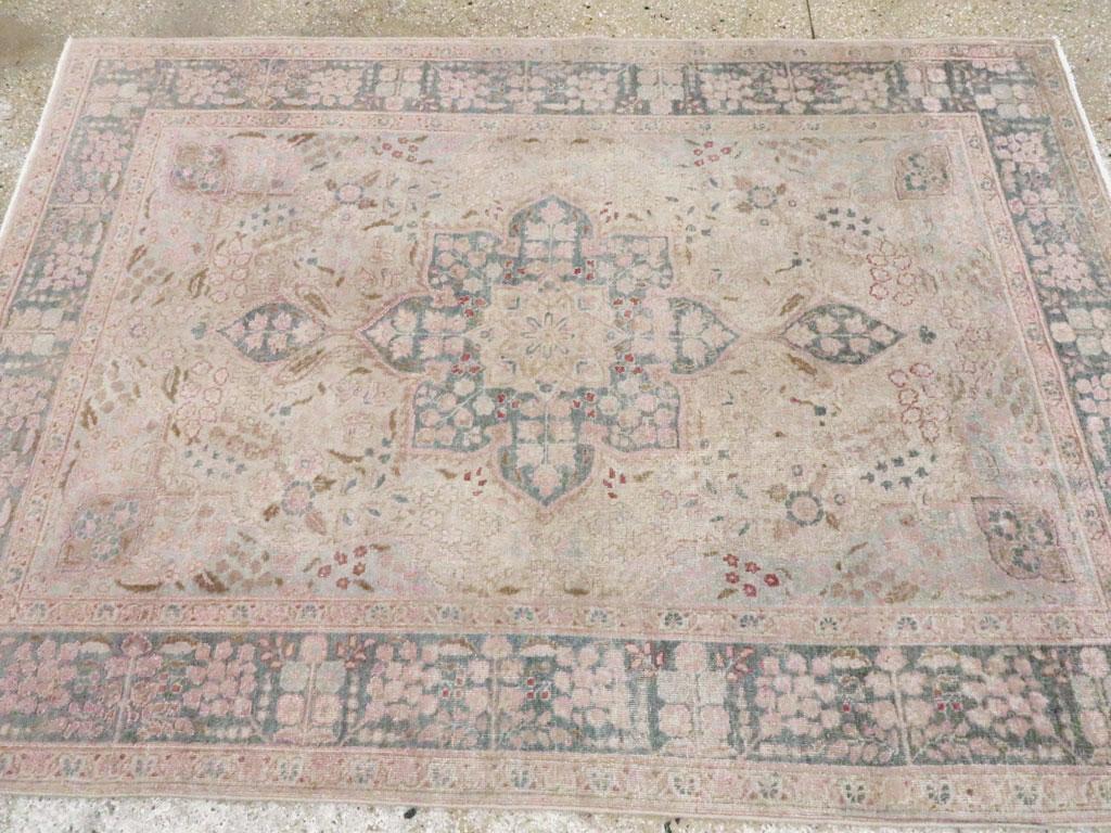 Wool Mid-20th Century Handmade Persian Tabriz Accent Rug For Sale