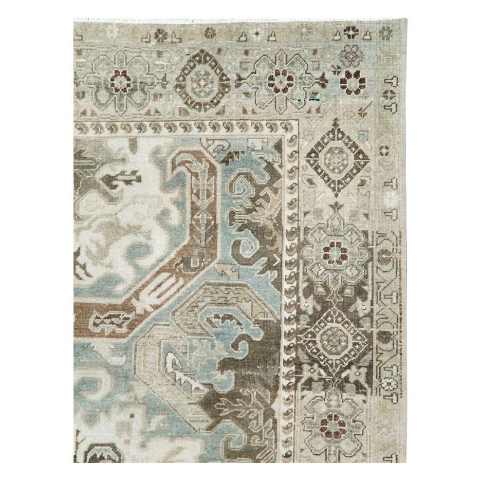 Victorian Mid-20th Century Handmade Persian Tabriz Accent Rug in Grey and Cream For Sale