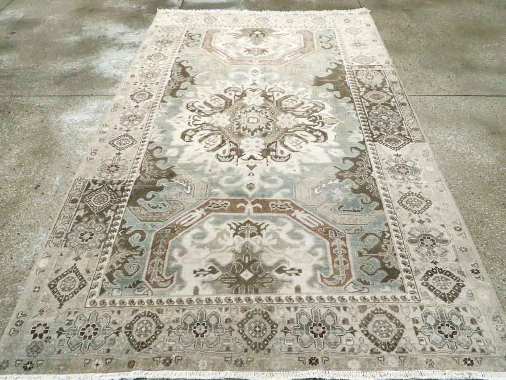 Hand-Knotted Mid-20th Century Handmade Persian Tabriz Accent Rug in Grey and Cream For Sale