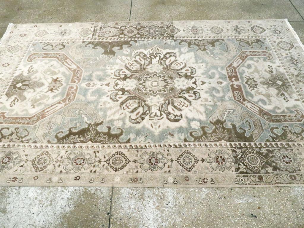 Mid-20th Century Handmade Persian Tabriz Accent Rug in Grey and Cream For Sale 1