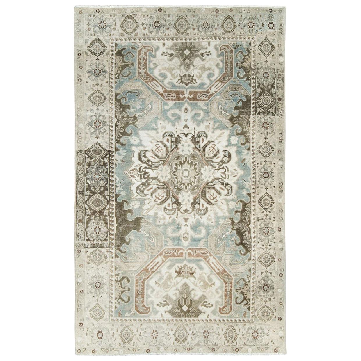 Mid-20th Century Handmade Persian Tabriz Accent Rug in Grey and Cream