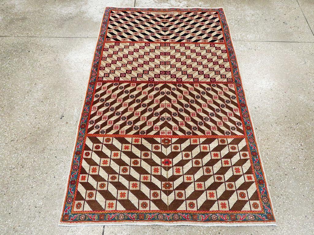Hand-Knotted Mid-20th Century Handmade Persian Tabriz Art Deco Style Throw Rug For Sale