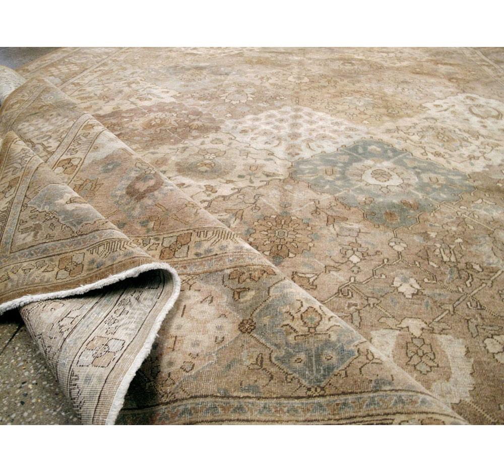 Mid-20th Century Handmade Persian Tabriz Garden Design Room Size Carpet in Cream 4