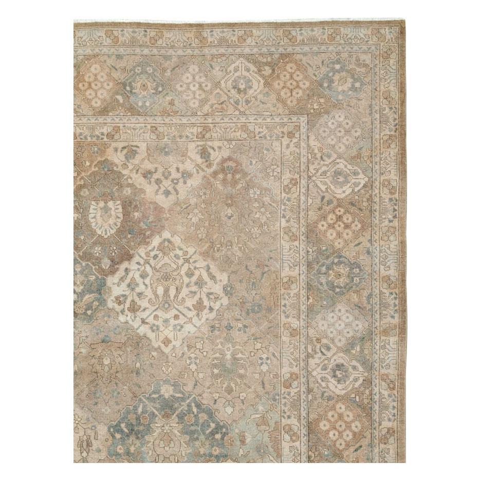 Rustic Mid-20th Century Handmade Persian Tabriz Garden Design Room Size Carpet in Cream