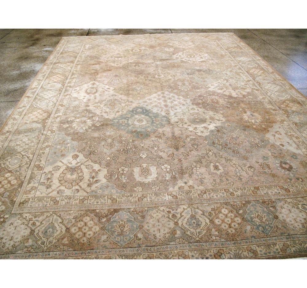 Mid-20th Century Handmade Persian Tabriz Garden Design Room Size Carpet in Cream In Good Condition In New York, NY