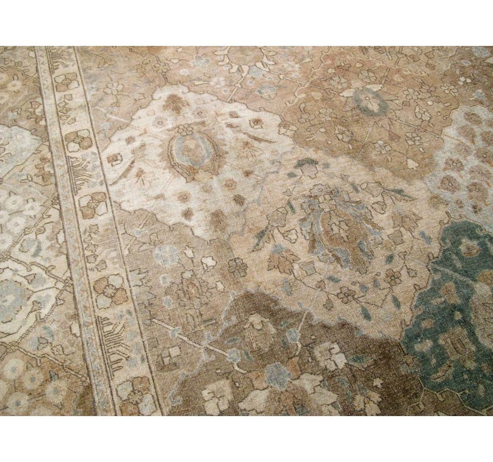 Wool Mid-20th Century Handmade Persian Tabriz Garden Design Room Size Carpet in Cream