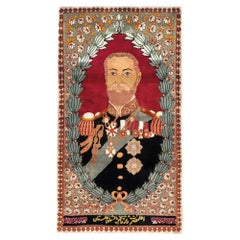 Mid-20th Century Handmade Persian Tabriz King George V Pictorial Small Throw Rug