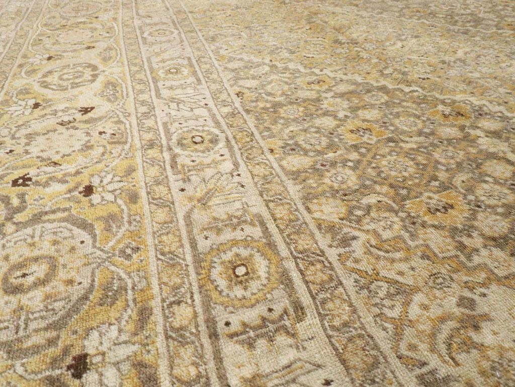Wool Mid-20th Century Handmade Persian Tabriz Large Room Size Carpet in Yellow For Sale