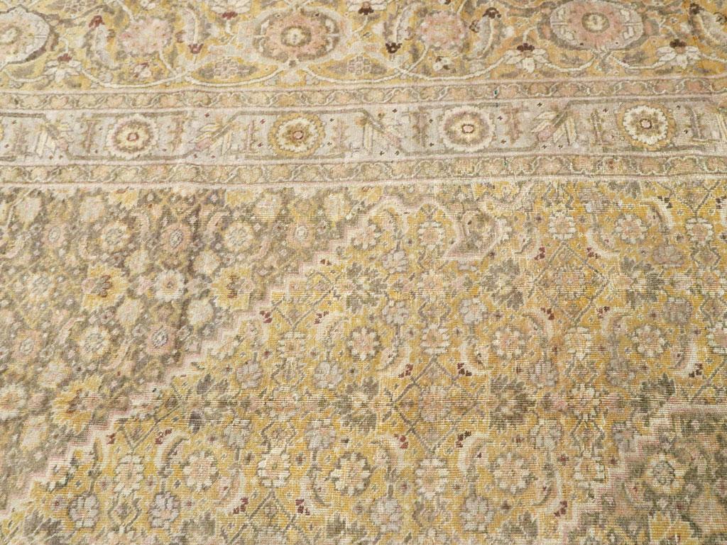 Mid-20th Century Handmade Persian Tabriz Large Room Size Carpet in Yellow For Sale 2