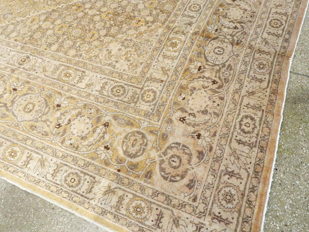Mid-20th Century Handmade Persian Tabriz Large Room Size Carpet in Yellow For Sale 3