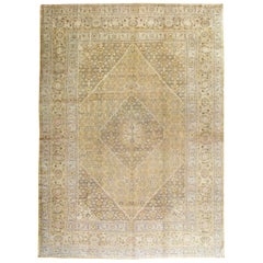 Mid-20th Century Handmade Persian Tabriz Large Room Size Carpet in Yellow