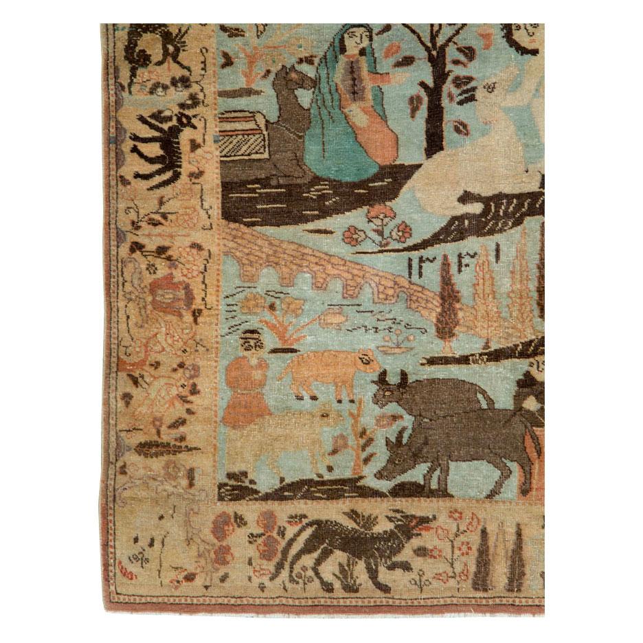 Mid-20th Century Handmade Persian Tabriz Pictorial Accent Rug In Good Condition For Sale In New York, NY