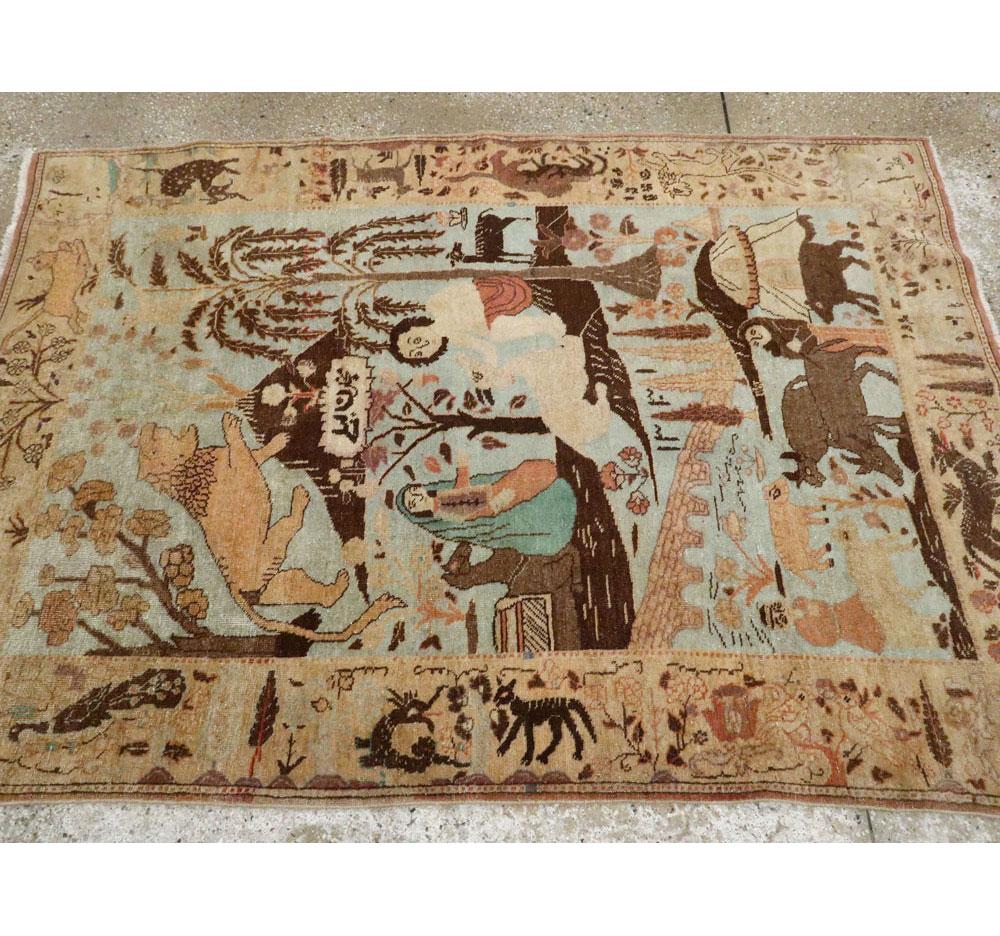 Mid-20th Century Handmade Persian Tabriz Pictorial Accent Rug For Sale 3