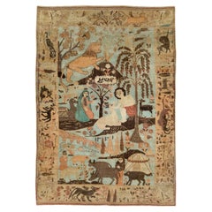 Tapis persan Tabriz d'accentuation picturale fait à la main, milieu du 20e siècle