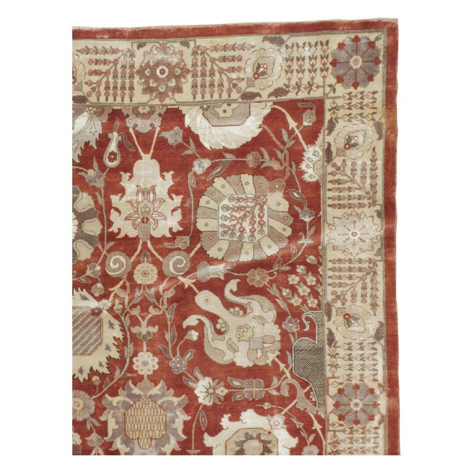 Victorian Mid-20th Century Handmade Persian Tabriz Room Size Carpet For Sale