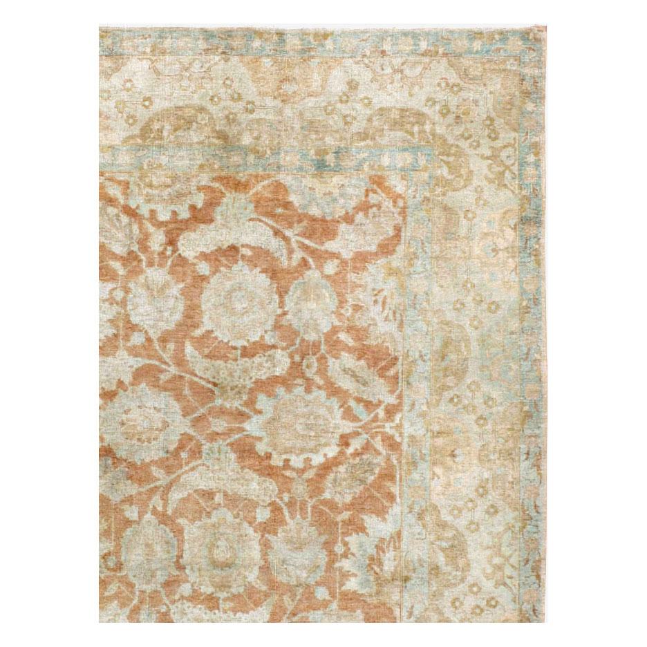 Edwardian Mid-20th Century Handmade Persian Tabriz Room Size Carpet For Sale