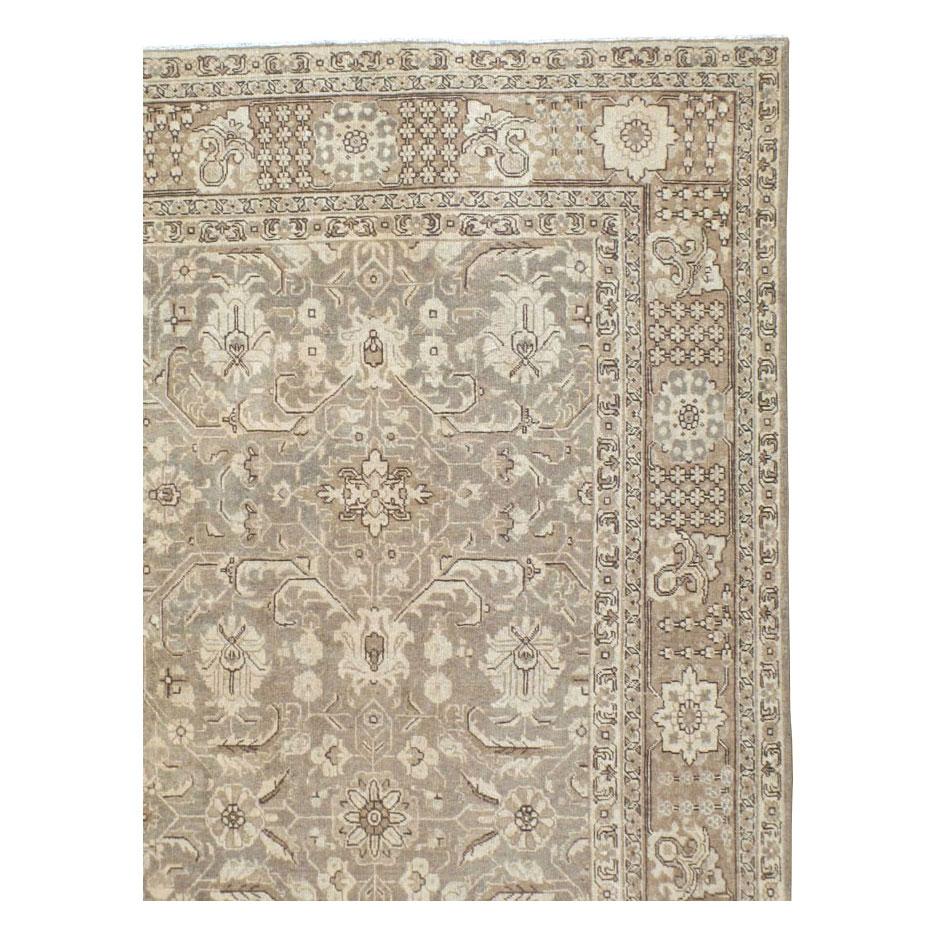 Rustic Mid-20th Century Handmade Persian Tabriz Room Size Carpet For Sale